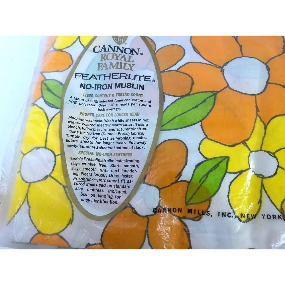 Vintage Cannon Royal Family Psychedelic Floral Featherlite Full Fitted Sheet New